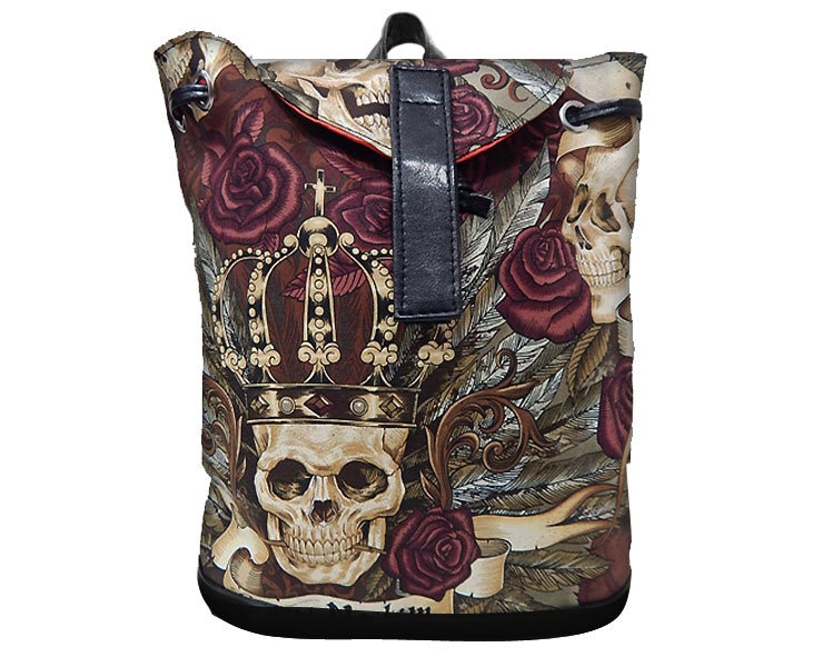 Us Handmade Großer Rucksack Stil Verstellbarer Henkel Mit "Vintage Skulls Duggery" Gothic Muster Geldbörse Handtasche, Baumwollstoff von HandmadeFashion