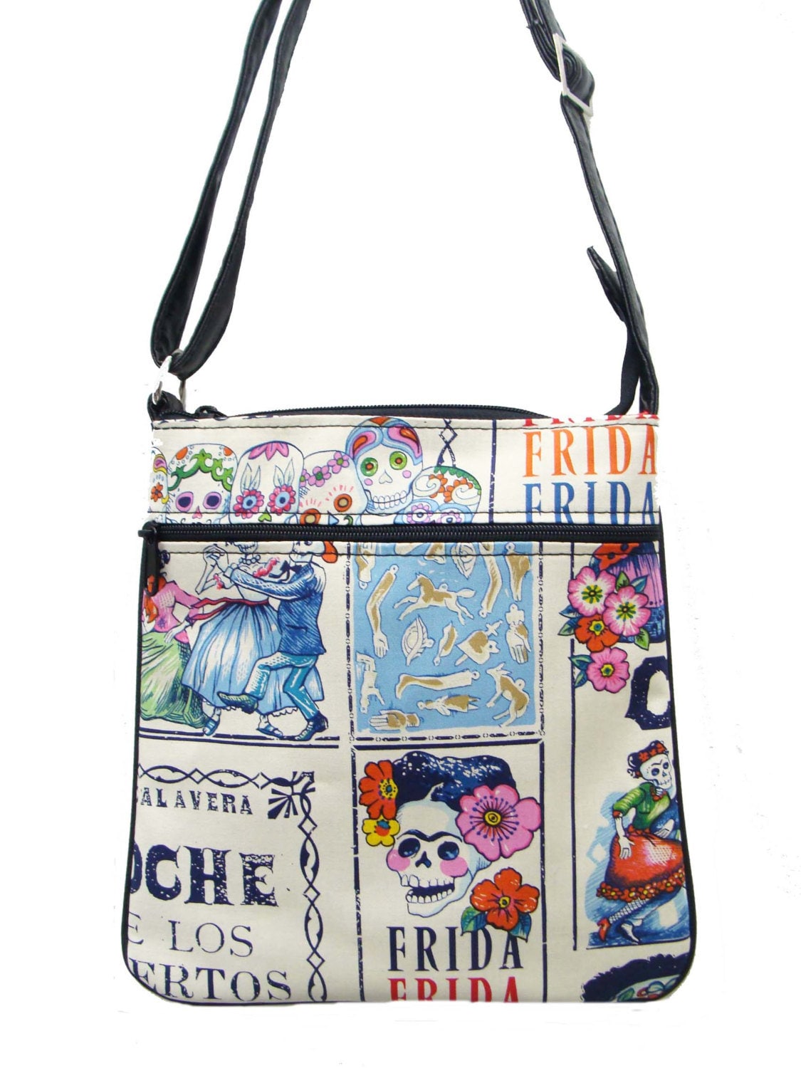 Us Handmade Handtasche Crossover Body Bag Mit "Frida Und Baile De Calaveras" Gothic Muster Umhängetasche Geldbörse, Neu von HandmadeFashion