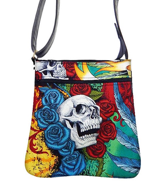 Us Handmade Handtasche Crossover Body Bag Mit "Skulls Duggery" Muster Schultertasche Geldbörse, Neu von HandmadeFashion