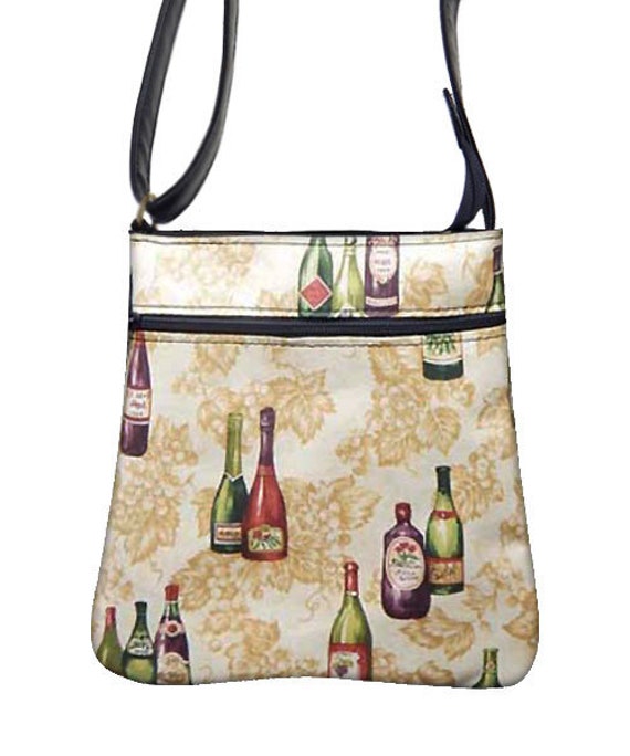 Us Handmade Handtasche Crossover Body Bag Mit "Weinflaschen" Muster Umhängetasche Geldbörse, Neu von HandmadeFashion