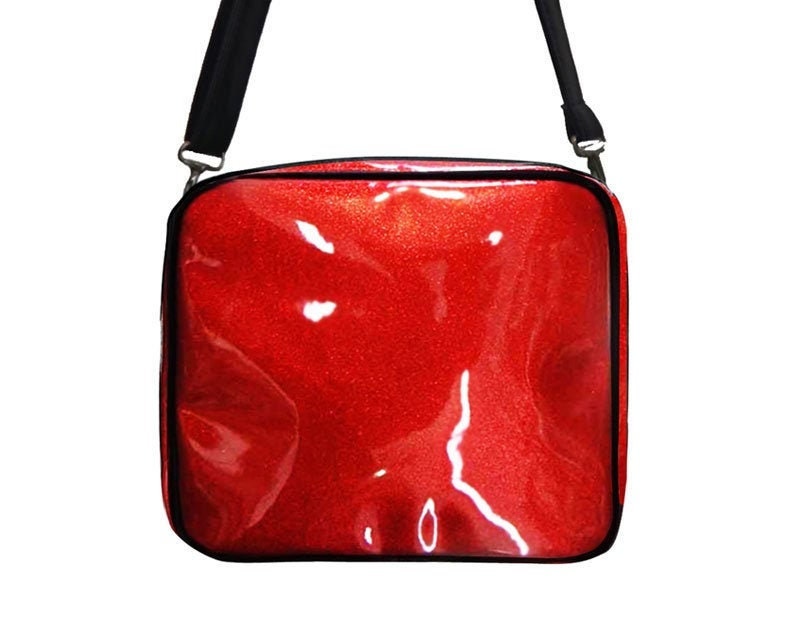 "Us Handmade Handtasche Crossover "Handtasche Groß" Mit "Shiny Shimmering Glossy Red" Stoff Neu von HandmadeFashion