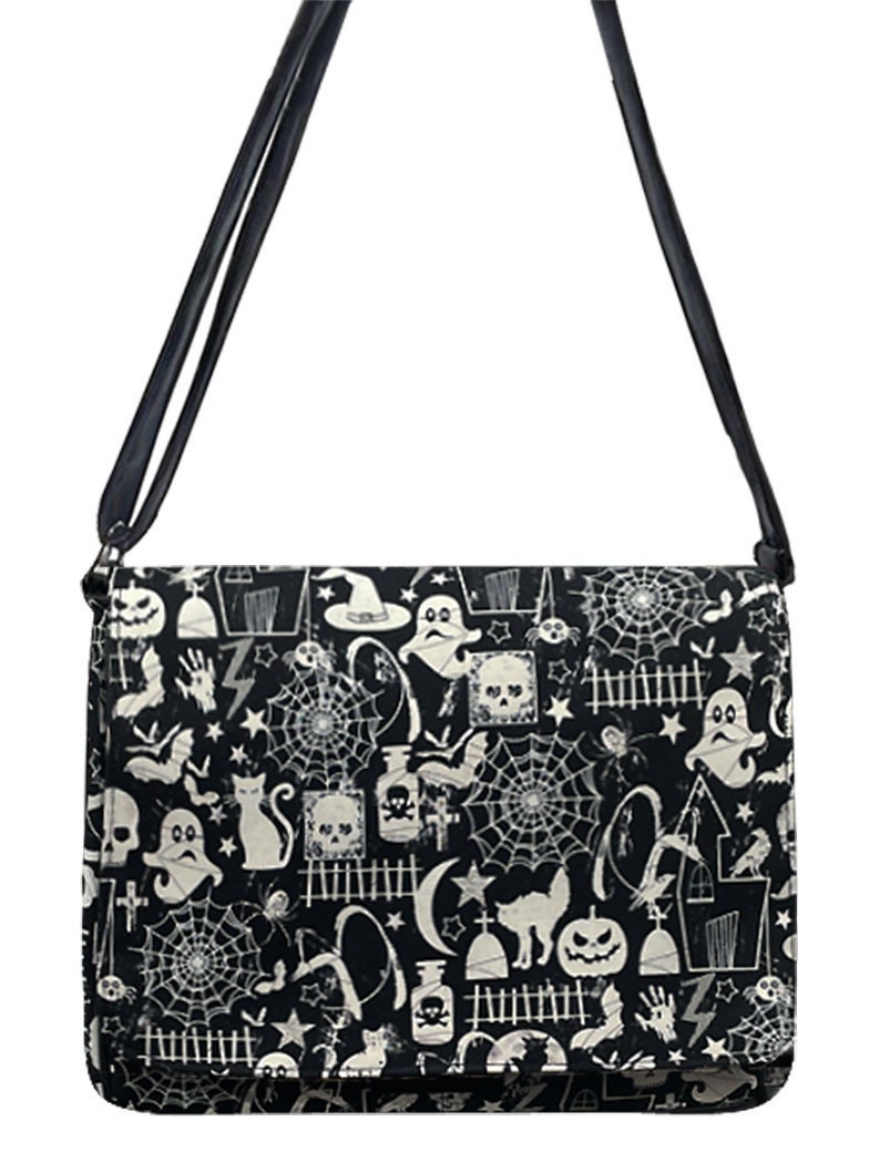 Us Handmade Handtasche Große Laptoptasche Schultertasche Style Mit "Halloween Glow Motifs" Stoff Verstellbarem Henkel Baumwolle von HandmadeFashion