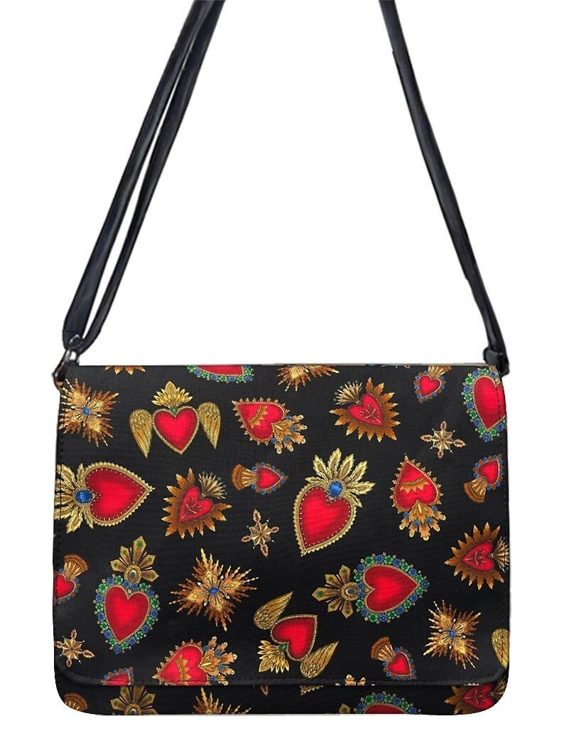 Us Handmade Handtasche Große Laptoptasche Schultertasche Style Mit "Sacred Hearts" Stoff Verstellbarem Henkel Baumwolle von HandmadeFashion