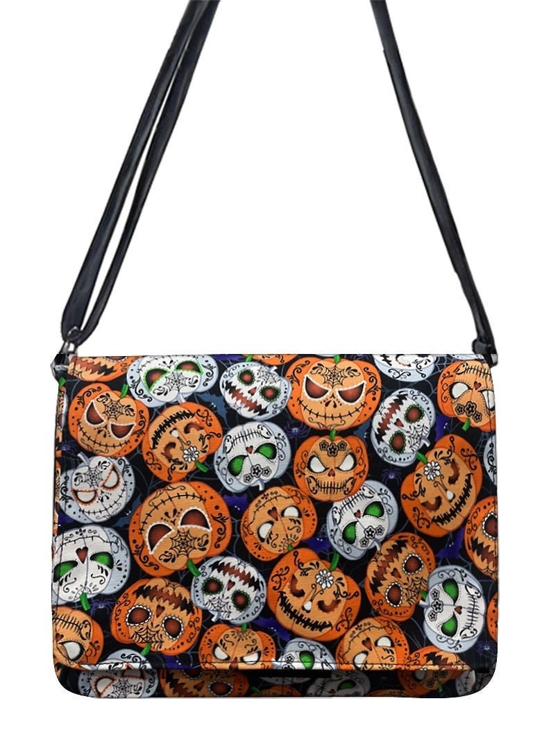 Us Handmade Handtasche Große Laptoptasche Schultertasche Style Mit "Scary Pumpkins Glow" Stoff Verstellbarem Henkel Baumwolle von HandmadeFashion