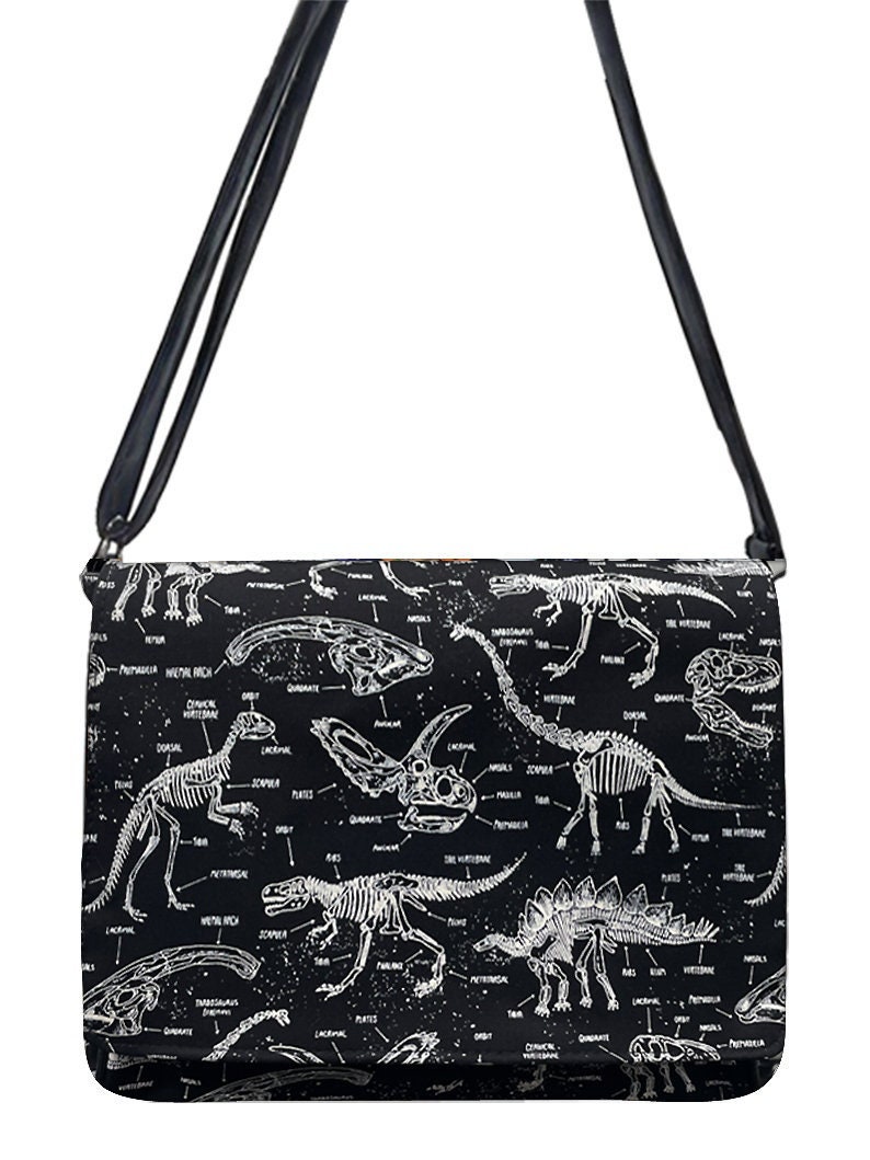 Us Handmade Handtasche Kleine Laptoptasche Schultertasche Style Mit "Dinosaur Skeleton Glow" Stoff Verstellbarem Henkel Baumwolle von HandmadeFashion