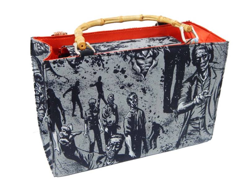 Us Handmade Handtasche Mit Bambusgriff Mit "Zombie Charcoal" Muster Geldbörse, Baumwolleneu." von HandmadeFashion