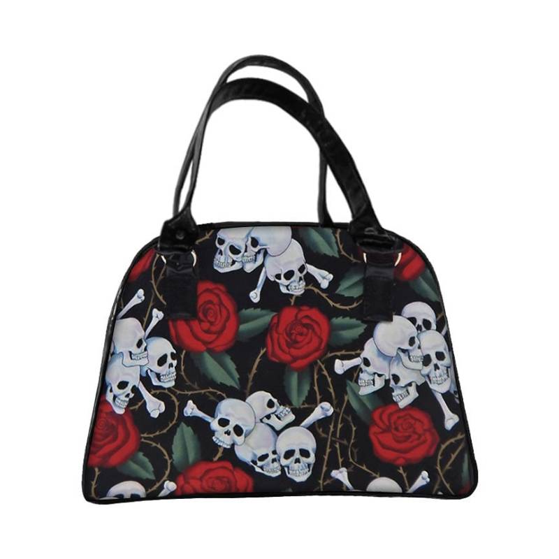 Us Handmade Handtasche Mittelgroße Bowlertasche Satchel Style Mit "Skull Red Roses" Shiny Side Pattern Tasche Geldbörse, Neu von HandmadeFashion