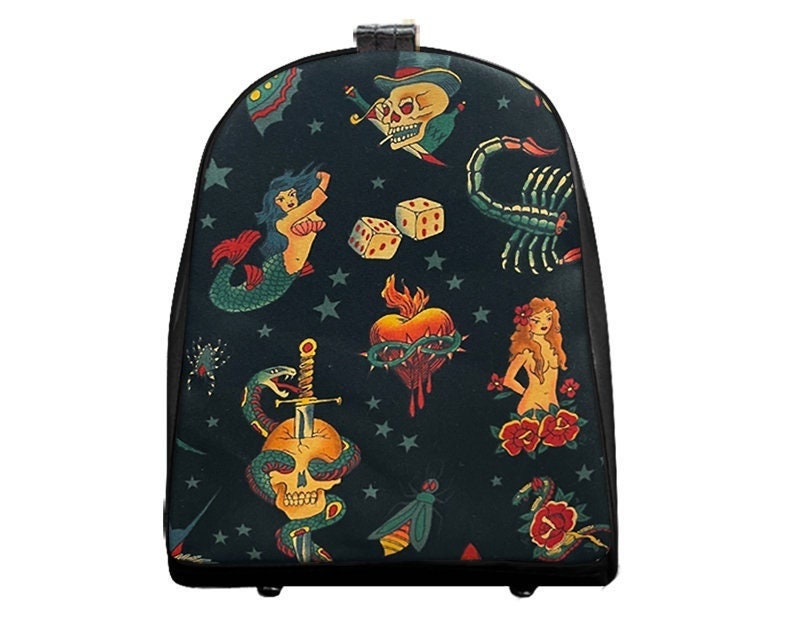 Us Handmade Mini Rucksack Style Verstellbarer Henkel Mit "Skulls Tattoo" Muster Geldbörse Handtasche, Baumwollstoff Us Handmade Mini Rucksack Style Verstellbarer Henkel Mit "Skulls Tattoo" Muster Geldbörse Handtasche, Baumwollstoff von HandmadeFashion