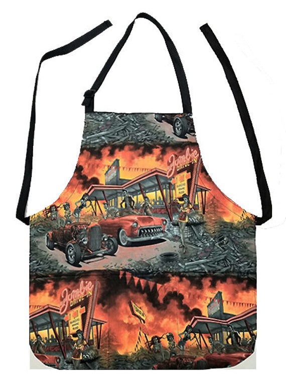 Us Handmade "Zombie Drive-In" Muster, Baumwolle, Wendeschürze, "2 Schürze in 1", Neu von HandmadeFashion