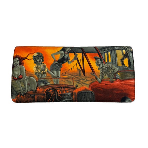 Us Handmade "Zombies Drive-In 1" Damen Bi-Fold Portemonnaie Baumwollstoff, Neu, Selten von HandmadeFashion