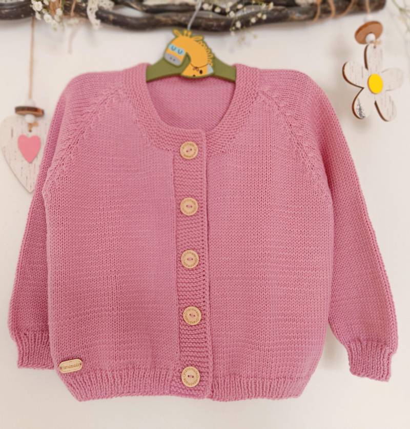Baby Kinder Strickjacke Aus 100%wolle in Rosa, Weich Und Warm Größe 98 von HandmadeForKinder
