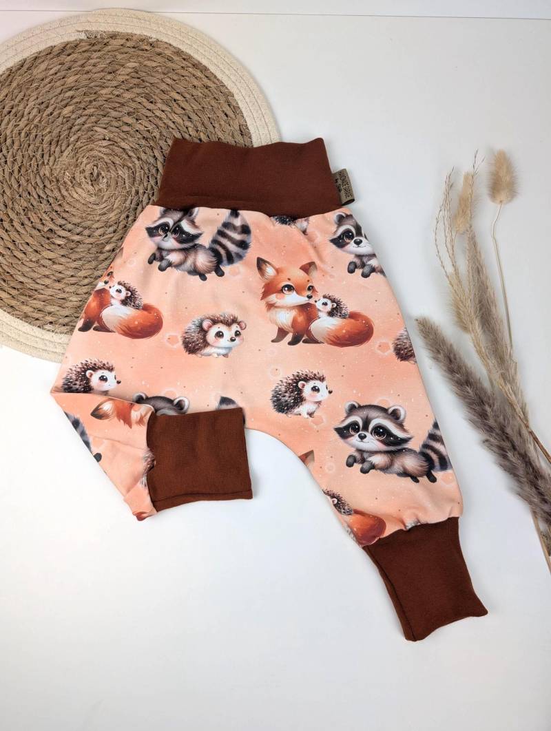 Baby Pumphose Fuchs Größe 44-128/Waldtiere Für Babys Mit Fuchsmotiv - Kleidung Mitwachsend Frühchen Hose von HandmadeGaragbyStefi