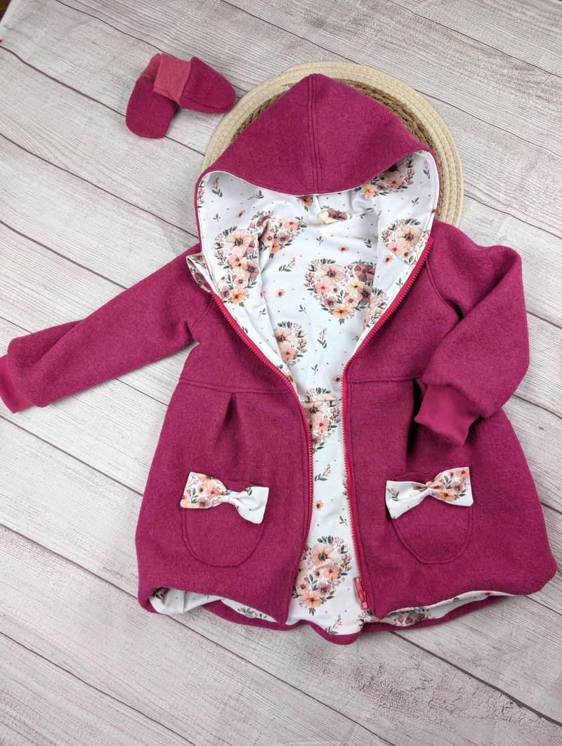 Walkmantel Mädchen Pink - Walkjacke Mit Reißverschluss- Wollwalkjacke Gefüttert Kapuze Für Größe 80-1 von HandmadeGaragbyStefi