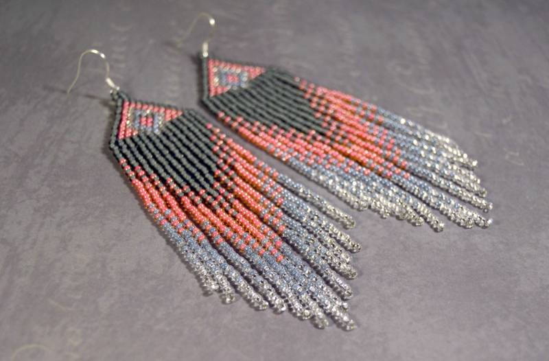 Lange Rocailles Perlen Fransen Ohrringe Sterling Silber Haken von HandmadeGiftsStore