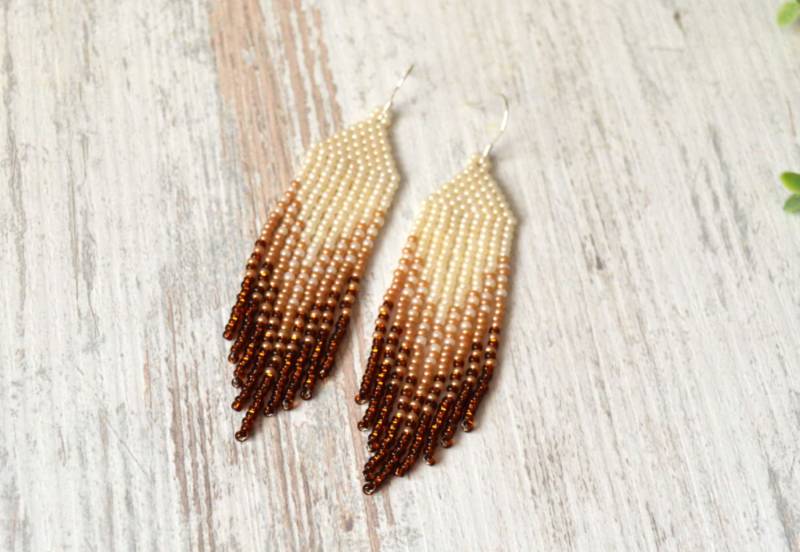 Lange Rocailles Perlen Quasten Ohrringe Sterling Silber Schmuck von HandmadeGiftsStore