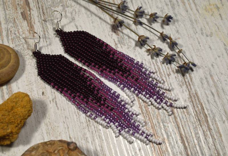 Lange Perlenfransen Ohrringe, Farbverlauf von HandmadeGiftsStore