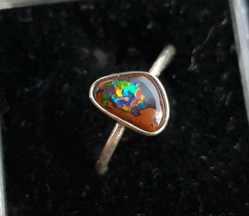 Black Boulder Opal Ring Schmuck Multicolor/Geburtstagsgeschenk /Hochzeitsgeschenk Echter Silber - Opalkette Damen/Herren von HandmadeInOsttirol