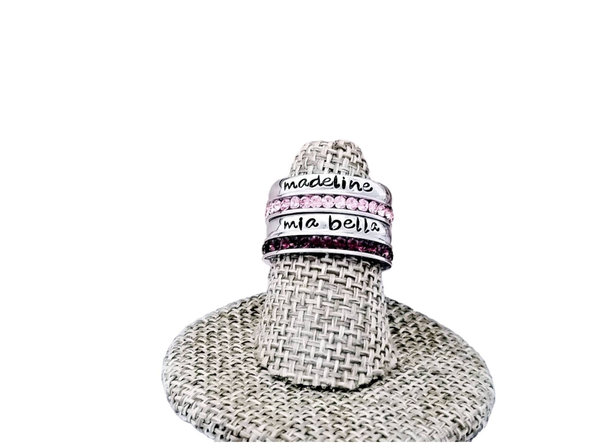 Personalisierte Stapel Birthstone Ring Hand Gestempelt Edelstahl Namen Ring von HandmadeLoveStory