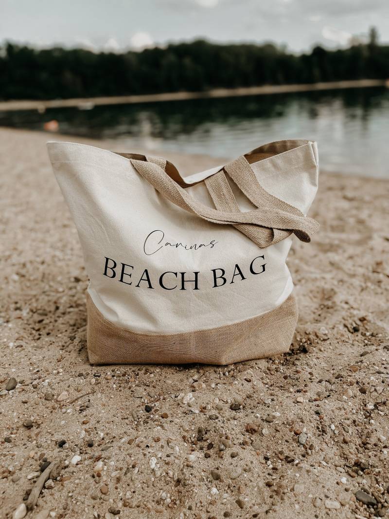 Beach Bag | Strandtasche Personalisiert Mit Namen/Text Xl Canvas-Shopper Handmade Wunschtext von HandmadeMMI