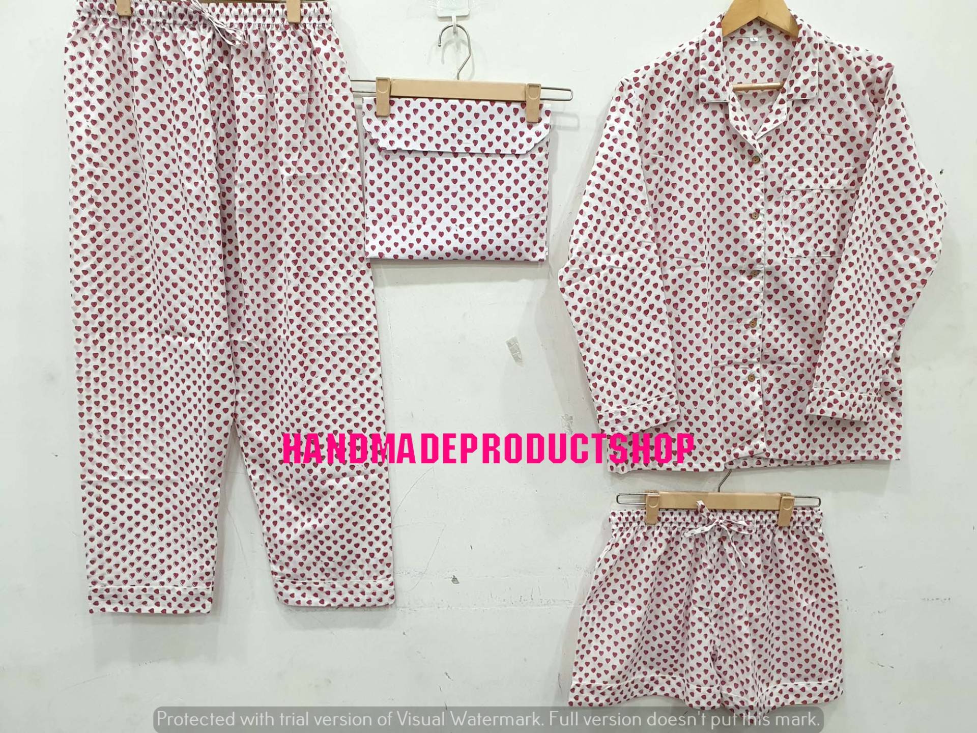 Pyjamas Für Frauen Herz-Block-Print Pyjama-Set Langarm-Pyjama-Set Baumwolle Langarm-Pyjama-Set Baumwoll-Pyjama-Set Weihnachtsgeschenk Pyjama von HandmadeProductShop