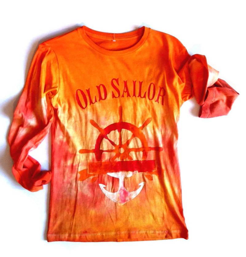 Altes Seemann-Bootsruder-Damen Langarm T-Shirt-Orange T-Shirt-Größe S T-Shirts-Anker T-Shirt-Handgemachtes T-Shirt-Hippie von HandmadeRetroTshirts