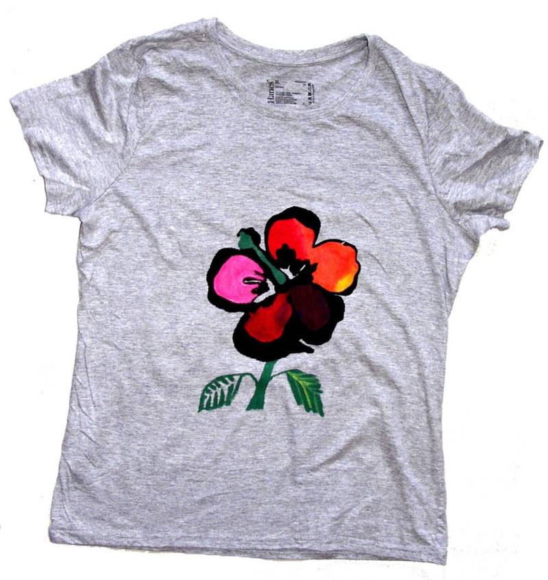 Graues Blumen Melange T-Shirt-Damen Handgemacht Hibiskus T-Shirt-Bemalte T-Shirt-Hand Damen Geschenk Hand von HandmadeRetroTshirts