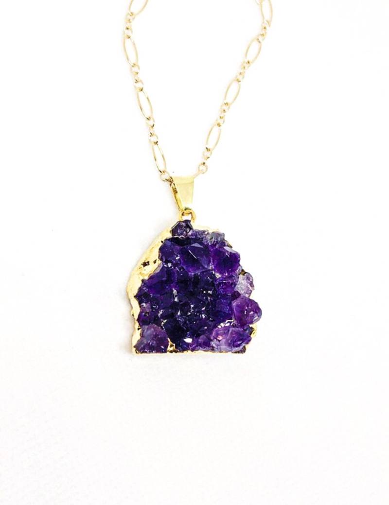 Anhänger Halskette Kristall Amethyst Schmuck Für Frauen Geode Lila Edelstein Geburtsstein von HandmadebyElyseSara