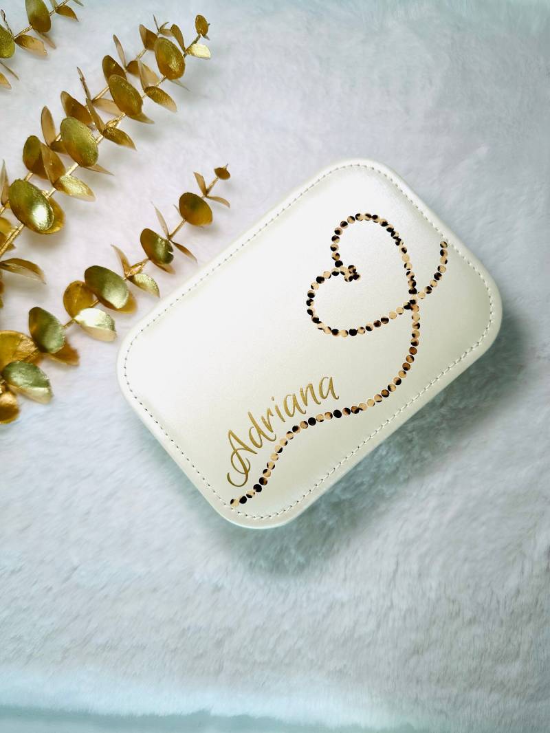 Schmuck Etui Beige Mit Name | Schmuckbox Schmuckkästchen Reise Schmucketui Schmuckkasten Schmuckaufbewahrung von HandmadebyJRLShop