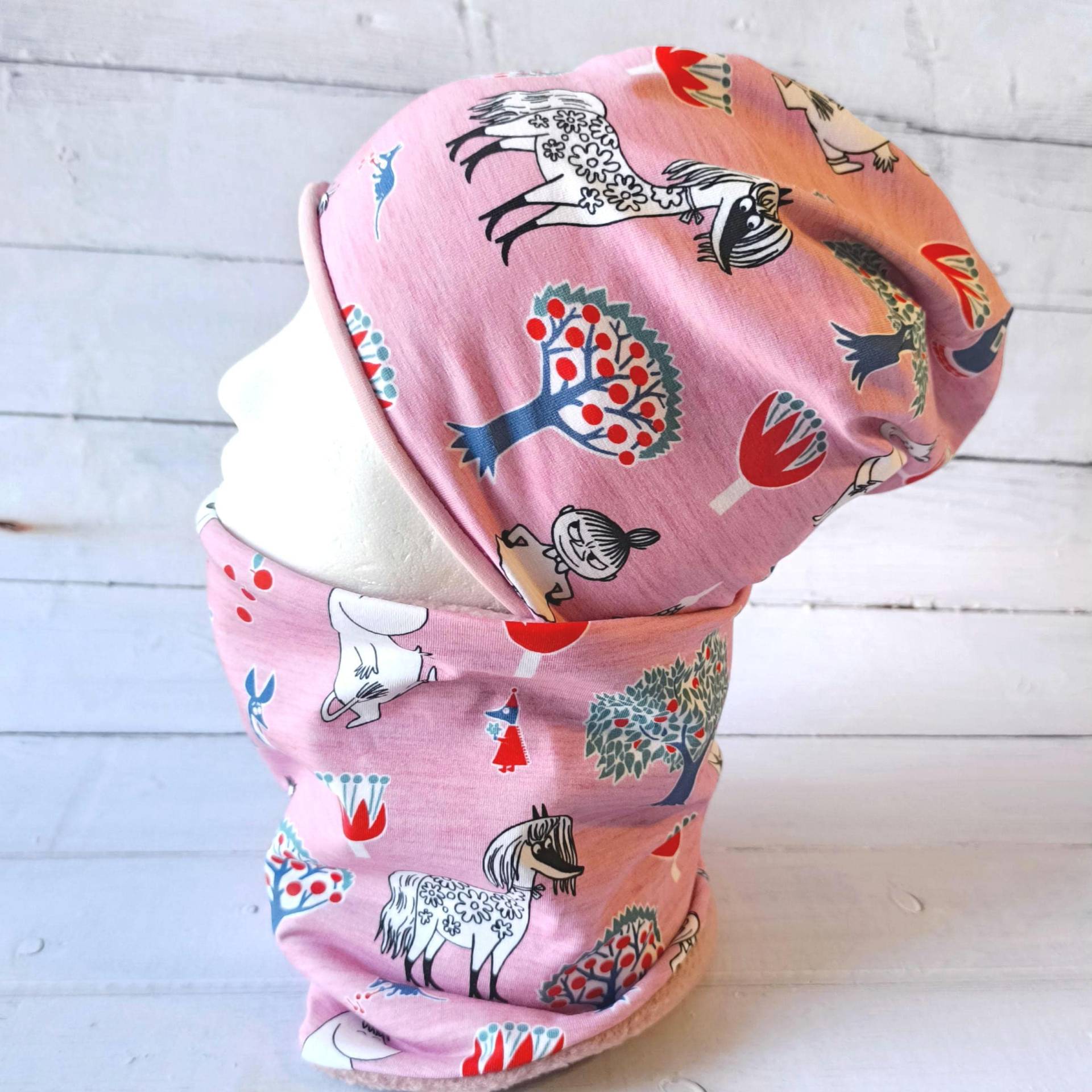 Beanie Oder Set | Mütze+Halssocke "Moomins", Rosa, Mütze Und Loop Für Mädchen Mützen Herbst Winter Frühling Kinder Erwachsene von HandmadebyKatziShop