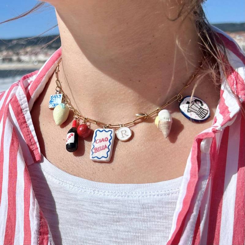 Italian Charm Necklace Design Inspiration Italy Gift Idea Woman Fashion Accessory Travel Memory Vacation Jewelry Clay Pendant Initial Set von HandmadebyKeraniShop