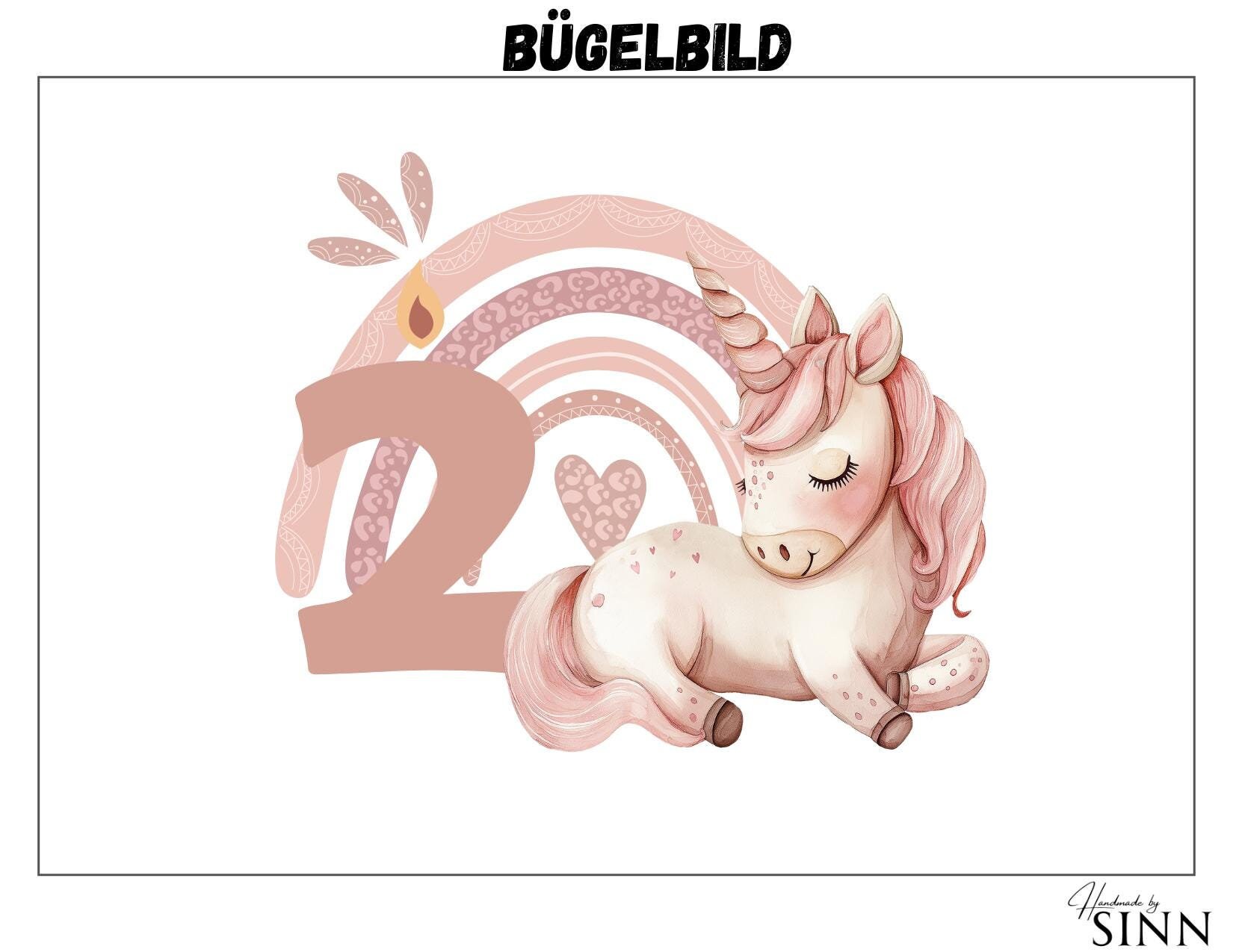 Bügelbild Einhorn, Regenbogen, Zweiter Geburtstag von HandmadebySinn