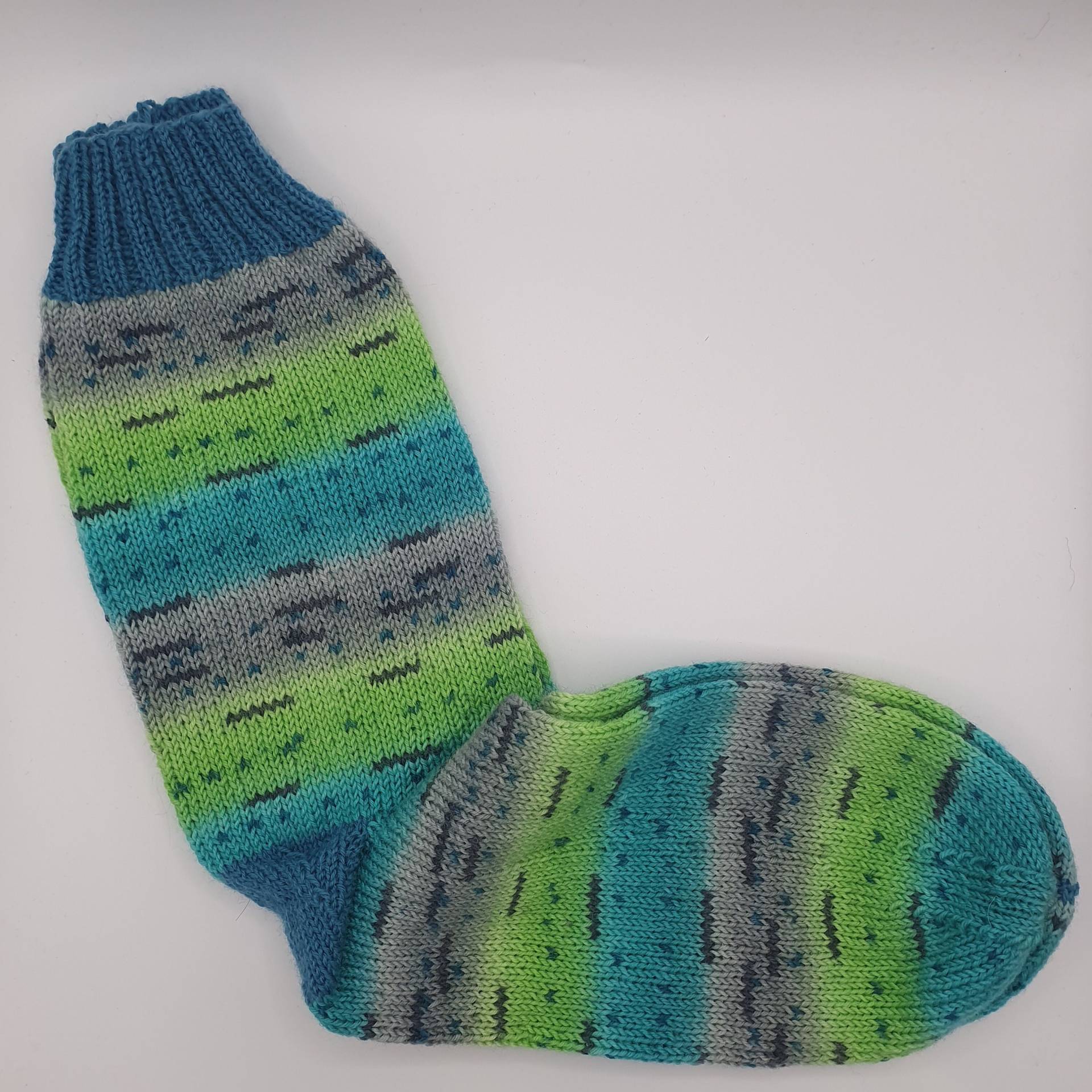 Socken, Gr.45, Handgestrickt Türkis, Grau, Grün von HandmadebyTine