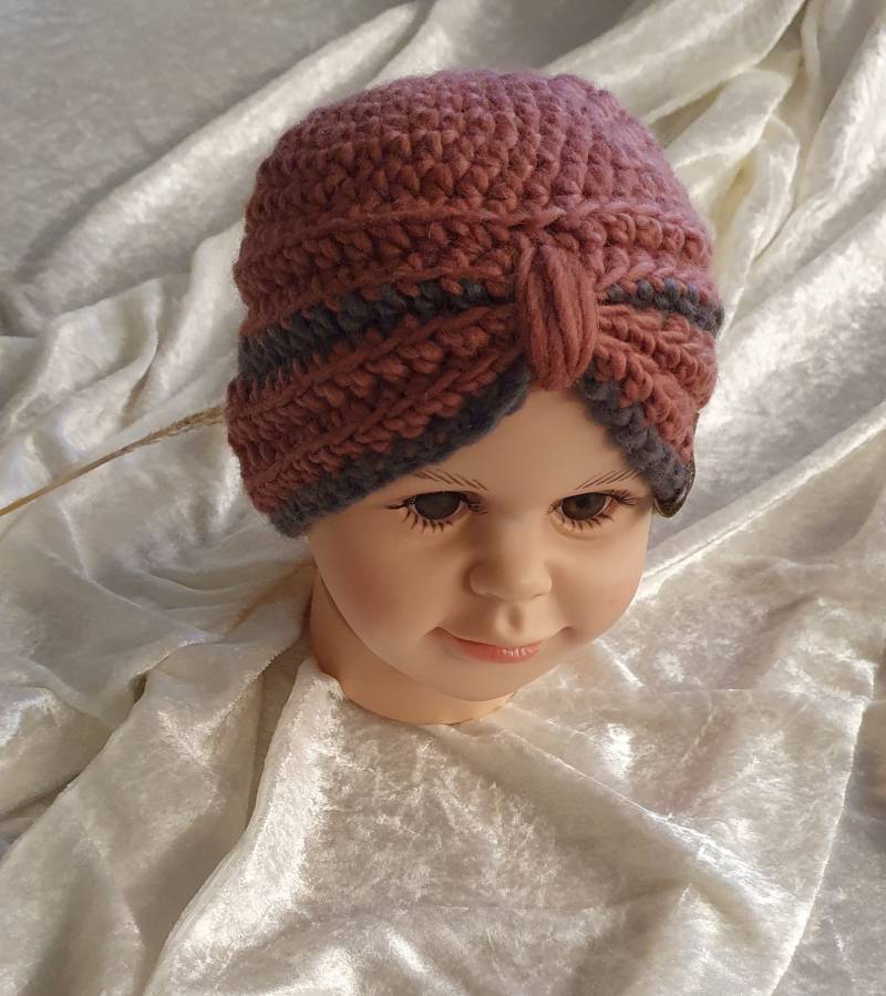 Turban Mütze 3-6 Monate, Altrosa Kinder Und Grau von HandmadebyTine
