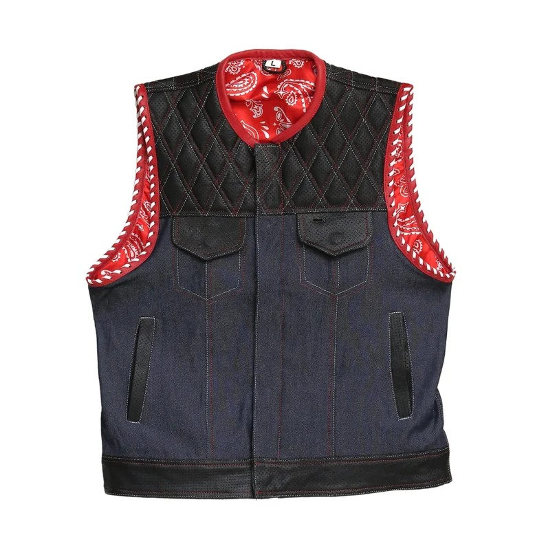 Lederweste, Diamond Quilted Perforiertes Leder Stil Denim Motorrad Weste Geflochtene Herren Lederweste Biker Rider Club von HandmadehaByAltamash