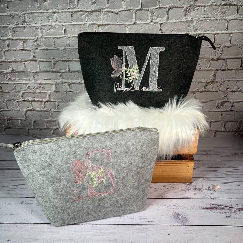 Filztasche Mit Namen Bestickt I Personalisierte Tasche Kosmetiktasche Geschenkidee von HandmadelovebyTanja