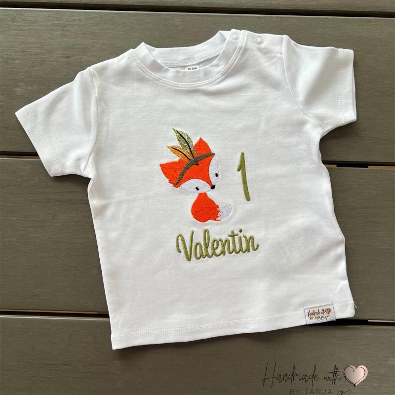 Geburtstags-Shirt Mit Boho Fuchs Personalisiert | Shirt Zum Geburtstag Bestickt Geschenkidee Bohotiere Kindergeburtstag Motivshirt von HandmadelovebyTanja