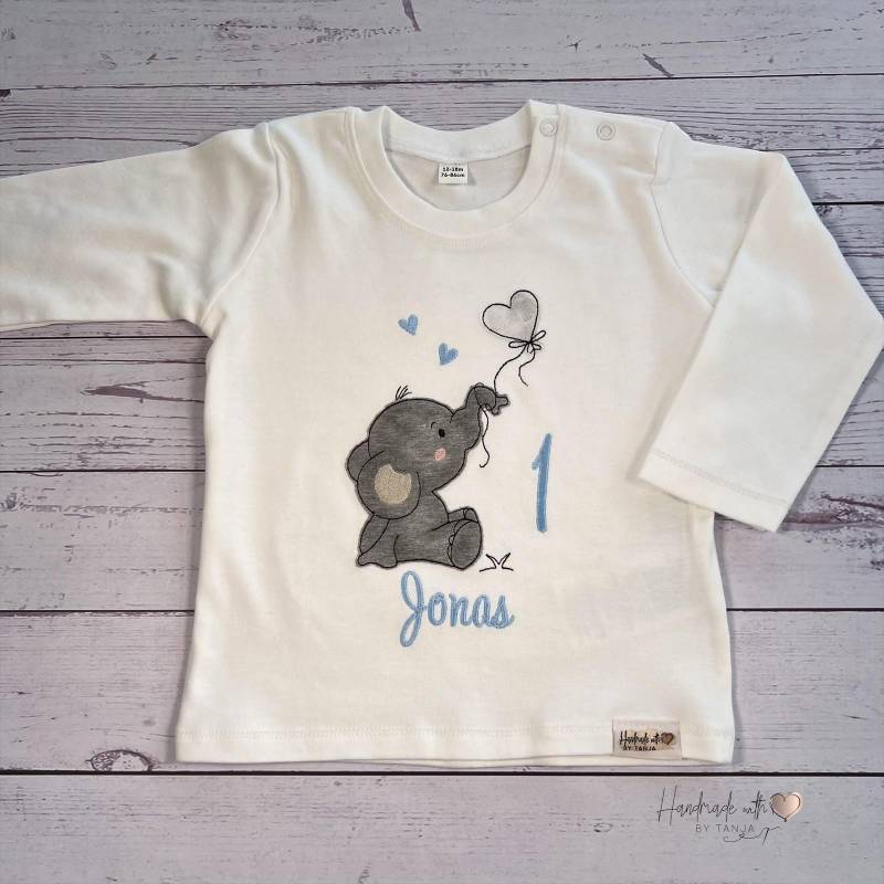 Geburtstagsshirt Mit Elefant, Namen & Geburtstagszahl Bestickt | Personalisiertes Shirt Zum Geburtstag Junge Mädchen von HandmadelovebyTanja