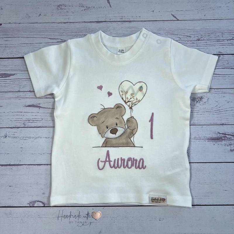 Geburtstagsshirt Mit Teddy Und Namen Bestickt I Geburtstag Shirt Personalisiert T-Shirt Zum 1 von HandmadelovebyTanja