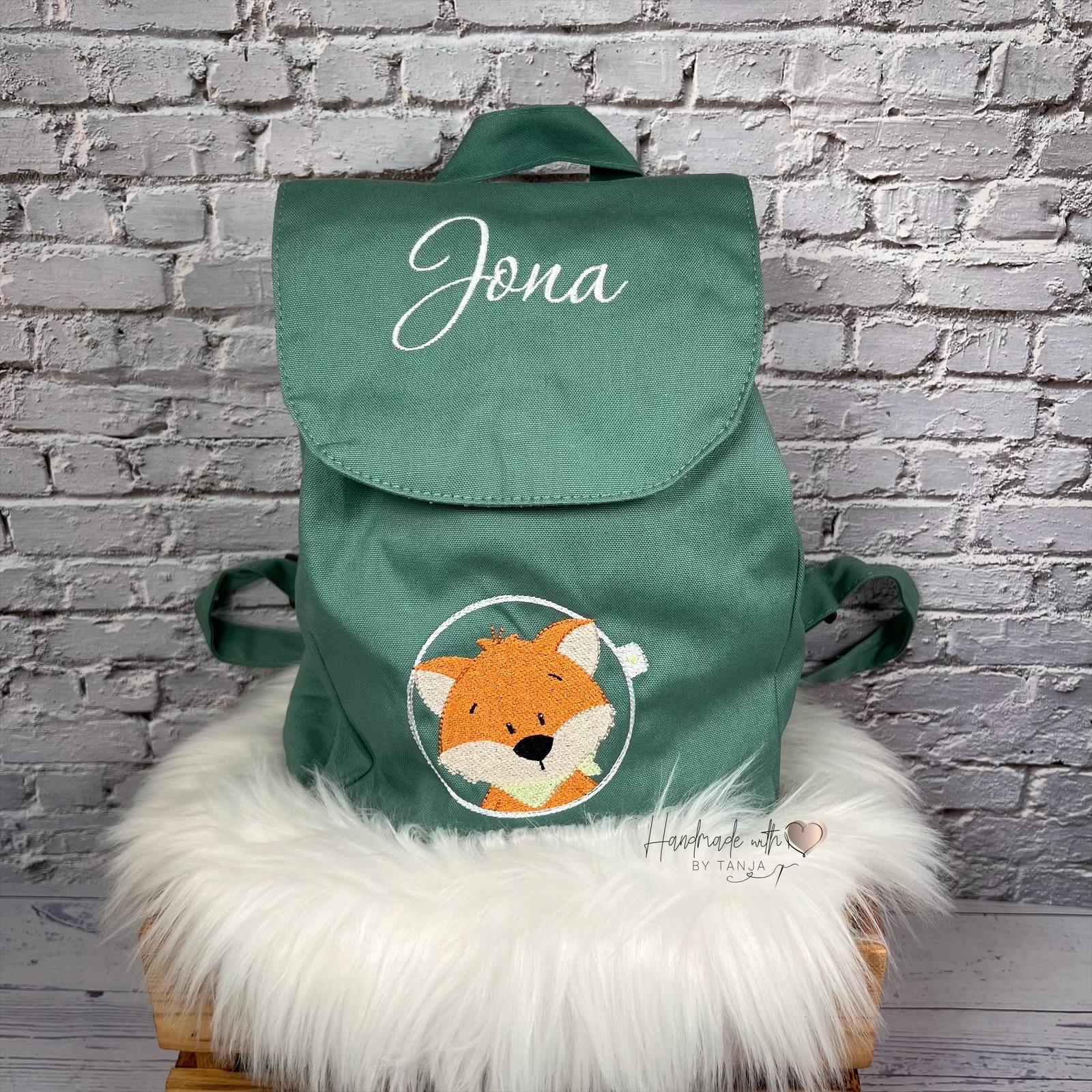 Kinder Rucksack Mit Fuchs & Namen Bestickt | Personalisiert 5 Farben Kindergartenrucksack Aus Bio-Baumwolle von HandmadelovebyTanja