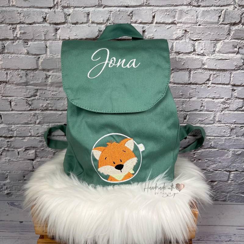 Kinder Rucksack Mit Fuchs & Namen Bestickt | Personalisiert 5 Farben Kindergartenrucksack Aus Bio-Baumwolle von HandmadelovebyTanja