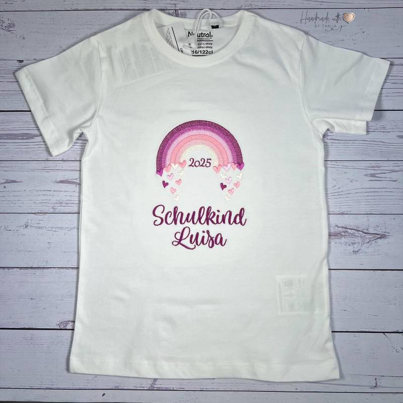 Schulkind Shirt 2025 Personalisiert I T-Shirt Zum 1. Schultag Mit Namen Bestickt Einschulung Regenbogen Geschenkidee von HandmadelovebyTanja