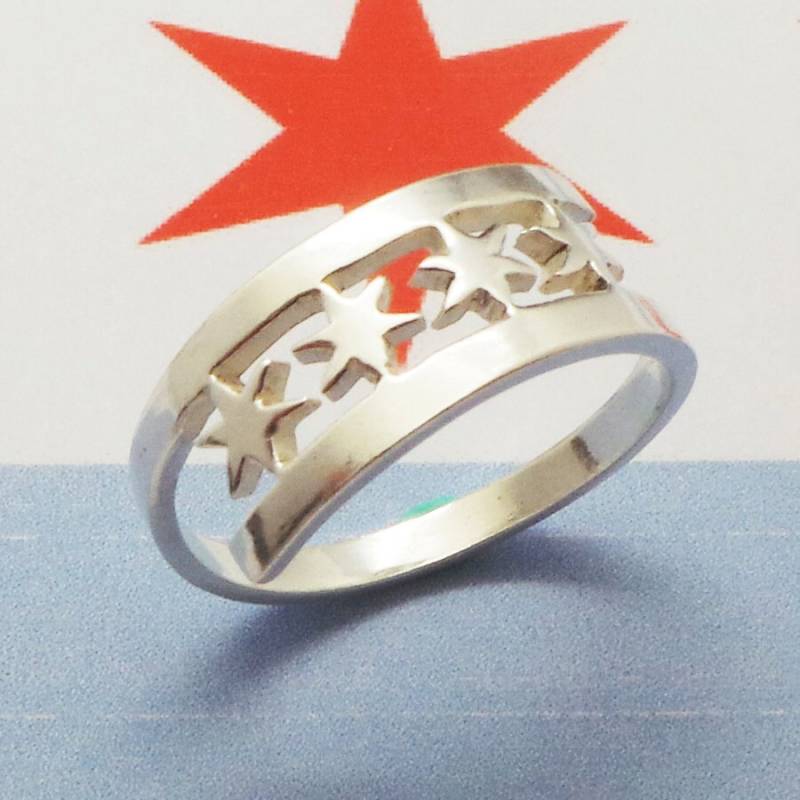 Chicago Flagge Silber Ring - State Stern Pride Unisex Für Männer Und Frauen Map von HandmadoJewelry