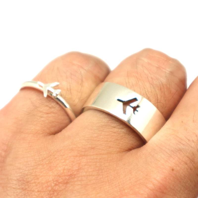 Flugzeug Versprechen Silberring Für Paare - Sein Und Ihr Ring Frau, Alternative Verlobung Passender Ring, Pilot & Flugbegleiter Geschenk von HandmadoJewelry