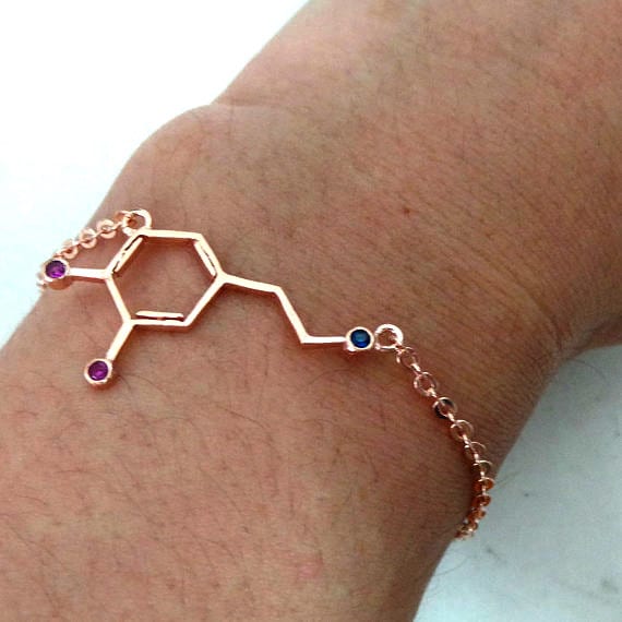 Molecule Dopamin Armband Armreif - Rosegold Schmuck Wissenschaft Chemie Geschenk Für Geek Mädchen Geburtsstein von HandmadoJewelry