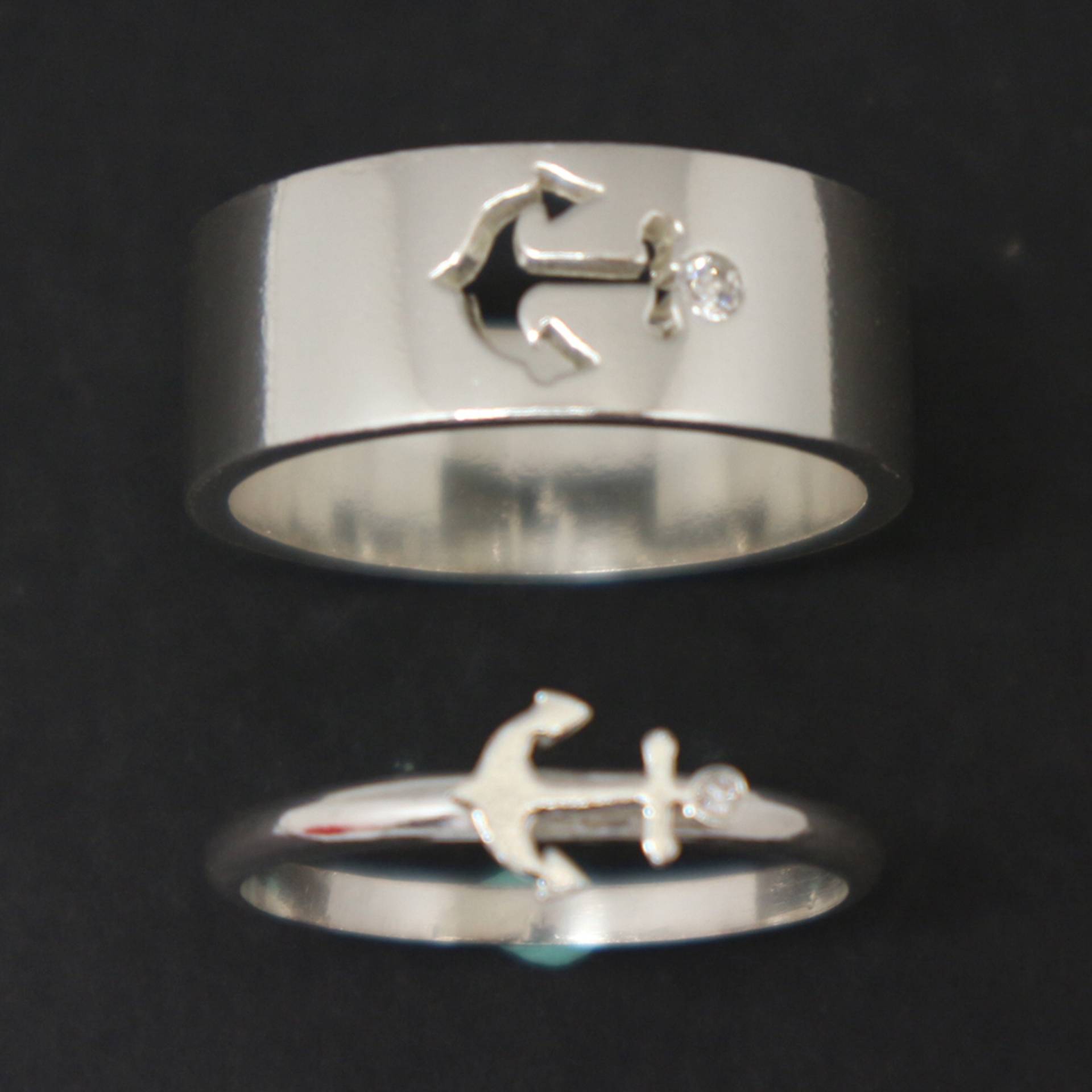 Silber Anker Paar Set Versprechen Ring Personalisiertes Individuelles Namensgeschenk Für Sailor von HandmadoJewelry