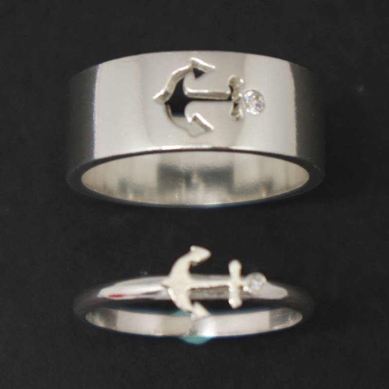 Silber Anker Paar Set Versprechen Ring Personalisiertes Individuelles Namensgeschenk Für Sailor von HandmadoJewelry