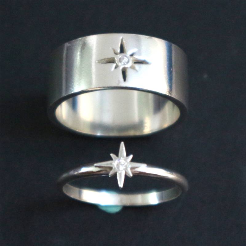 Silber Kompass Paar Set Versprechen Ring - Schmuck, Abschlussring, Alternative Verlobung Hochzeit Matching Ring, Sailor Geschenk von HandmadoJewelry