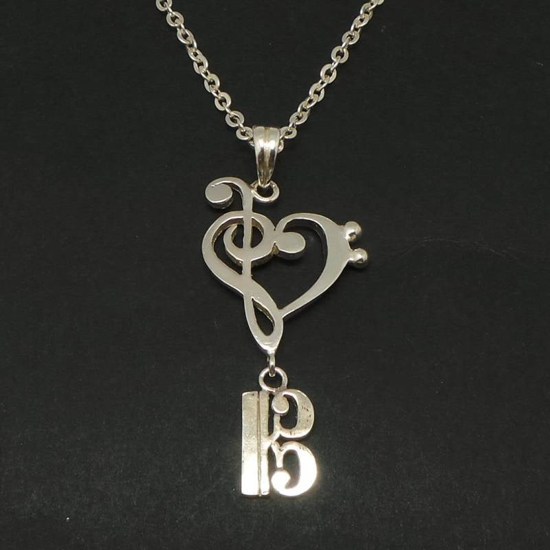 Silber Musik Note Altschlüssel Halskette Baumeln - Violinschlüssel Und Bassschlüssel Schmuck Geschenk Für Beste Freundin, Lehrer, Mutter von HandmadoJewelry