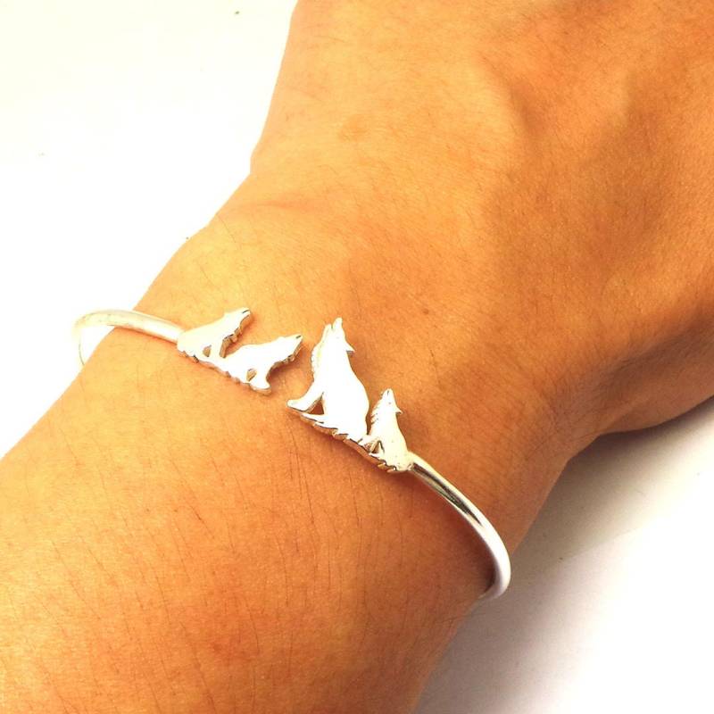 Silber Mutter Und Tochter Wolf Armband Armreif - Schmuck, Schmuck Geschenk Für Sie, Tier von HandmadoJewelry