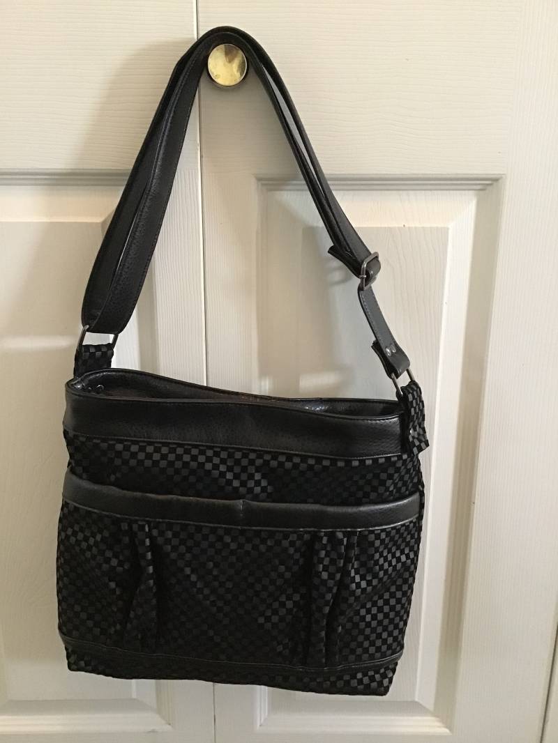 Pfingstrose Tasche Shopper in Schwarz Wildleder Leder Und Überprüft von HandmaidBags